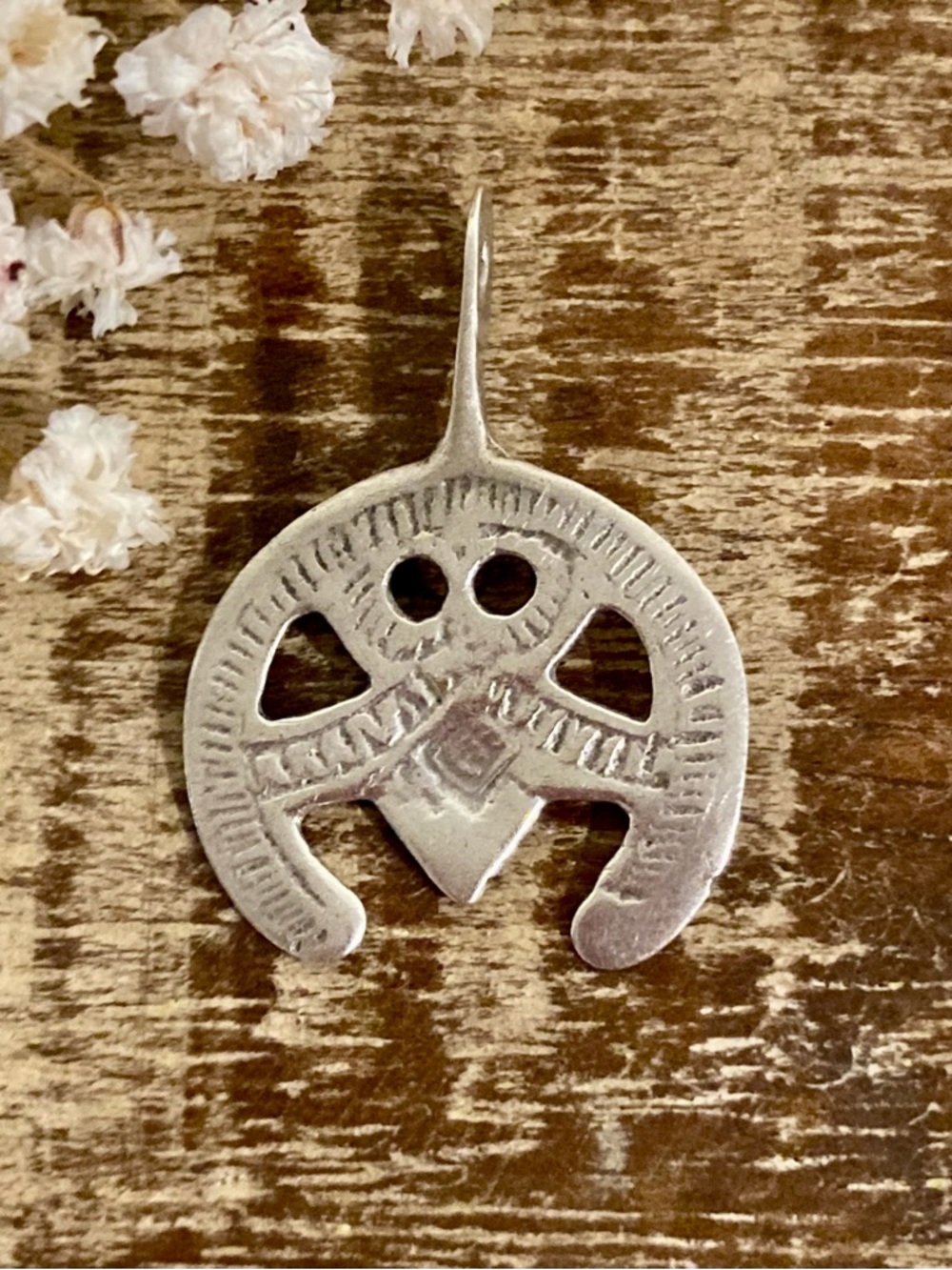 Silver-Tone Tribal Amulet Upside Down Horseshoe Shape Decorative Accent Pendant